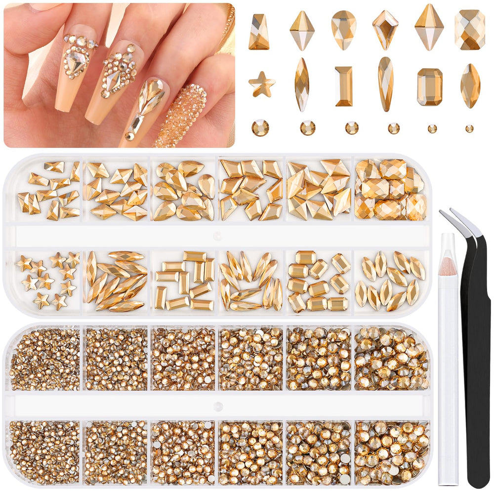 BELLEBOOST gold nail rhinestones pack for dazzling manicures and DIY nail art.