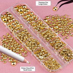 Belleboost gold tweezers place pearls with precision.
