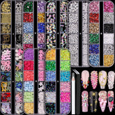 BELLEBOOST nail charms box with flatback pearls and clear rhinestones for nails