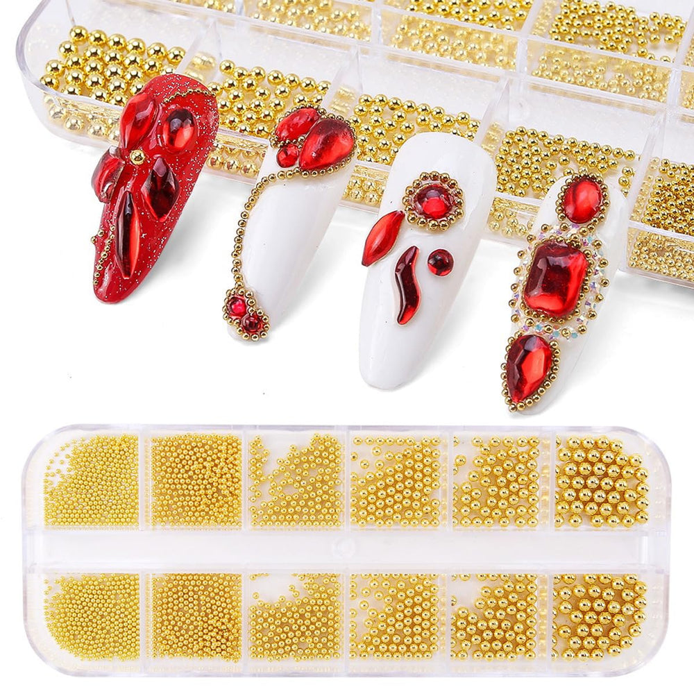 Bellecrey gold nail beads caviar 0.8mm for chic nail art accents.