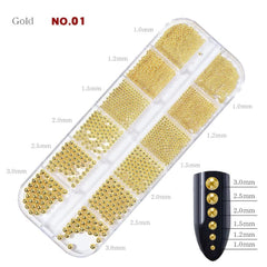Bellecrey gold nail beads caviar 1.5mm for refined nail embellishments.