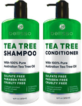 Bellisso árbol de té champú botella: limpieza suave para cuero cabelludo sensible.