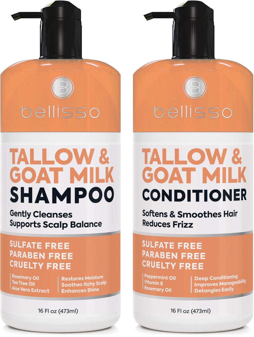 Bellisso beef-tallow shampoo bottle shows rich hydration for dry scalp care.