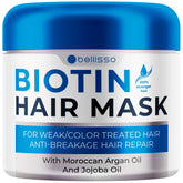Mascarilla de biotina Bellisso: botella vertiendo para mayor volumen.