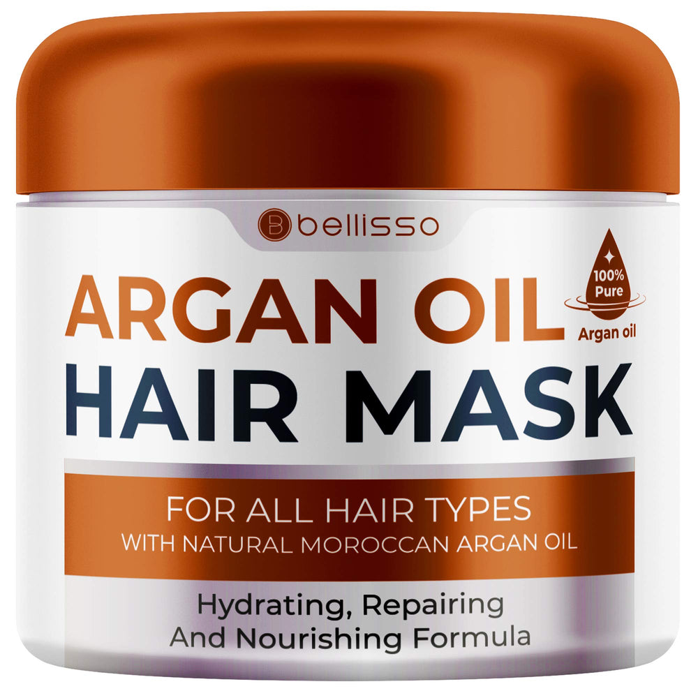 Bellisso mascarilla argan marroqui, bote, hidratación profunda para cabello seco