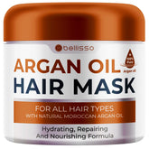 Bellisso mascarilla argan marroqui, bote, hidratación profunda para cabello seco