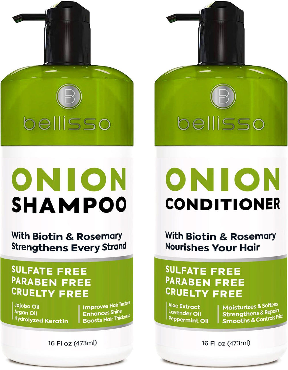 Bellisso Onion Shampoo bottle with rosemary and biotin for fuller-looking hair