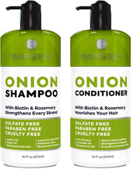 Bellisso Onion Shampoo bottle with rosemary and biotin for fuller-looking hair