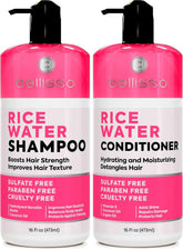 Bellisso Rice Water Shampoo bottle shows a gentle cleanse for thinning hair.