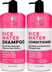 Bellisso Rice Water Shampoo bottle shows a gentle cleanse for thinning hair.