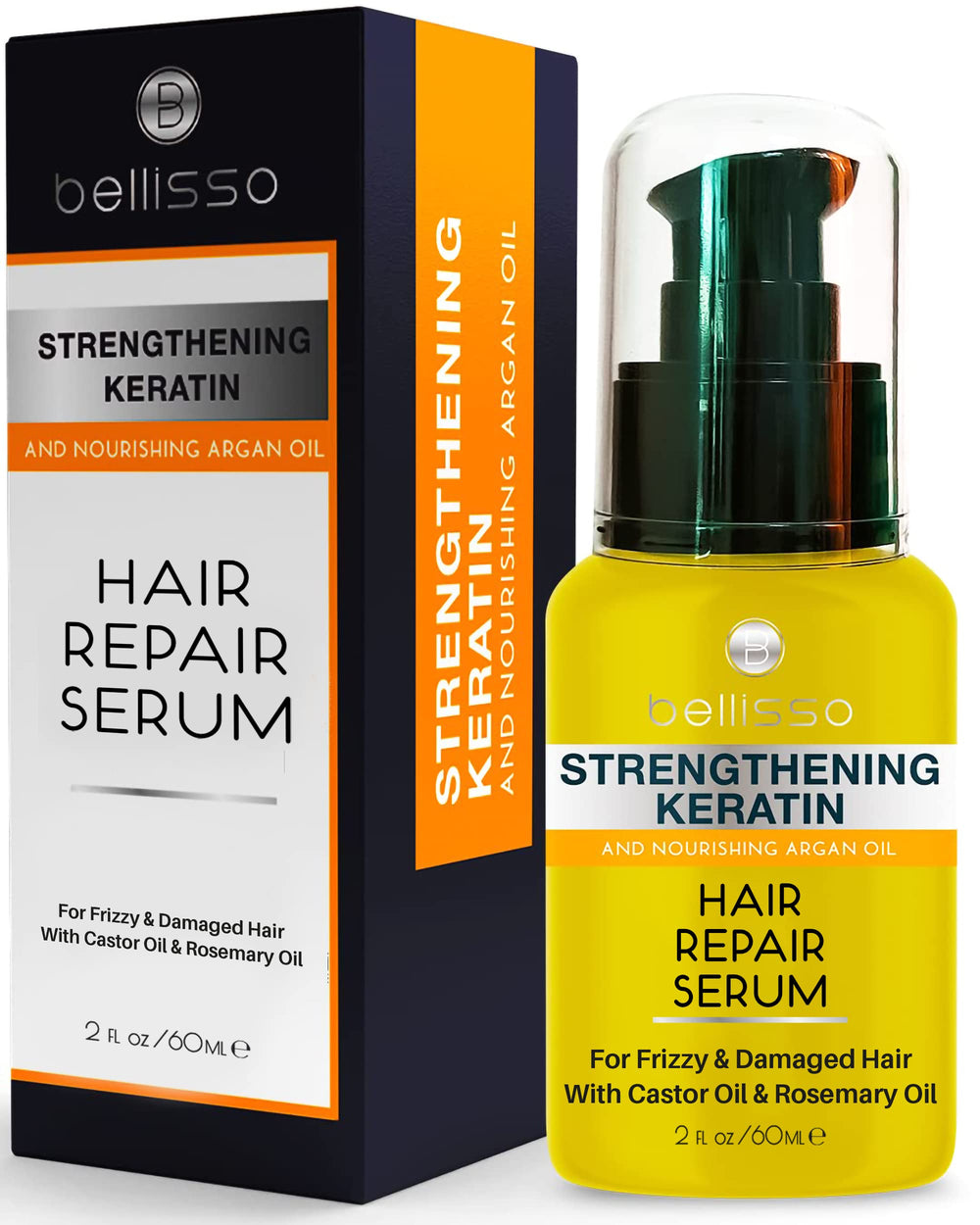 Bellisso Keratina: botella del suero para brillo suave y control del frizz.