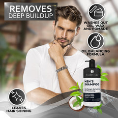 Bellisso shampoo hombre: espuma refrescante para cabello oleoso y sensación limpia duradera.