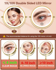 Benbilry lighted makeup mirror highlights 10x magnification for close-up detailing