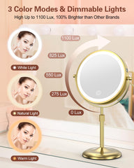 Benbilry lighted makeup mirror features 360-degree swivel for full-face viewing