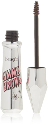 Benefit Gimme Brow Volumizing Fiber Gel tube close-up shows rich color for natural fullness
