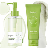 Beplain Mung Bean Pore Care Duo cleansing oil bottle pour for gentle makeup removal