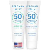 Bergman Kelly travel shampoo with foil seal for leak protection on trips.