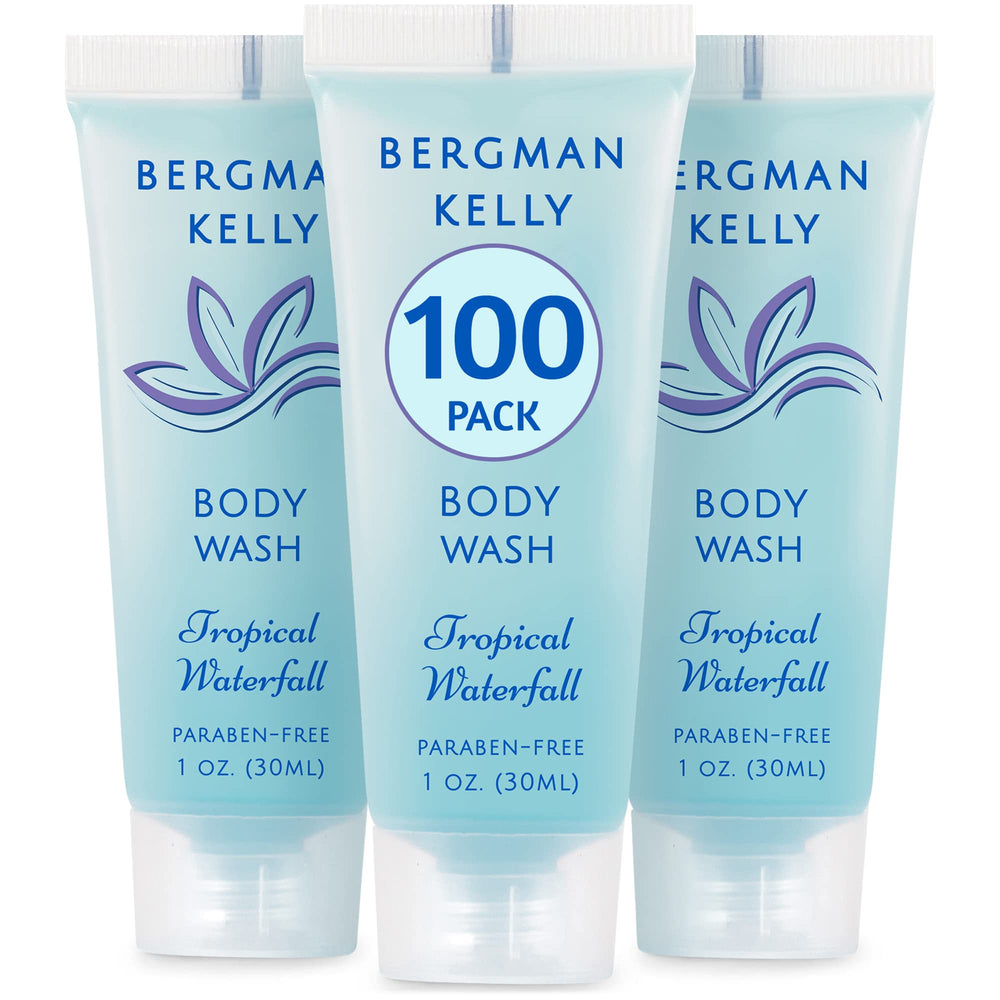 BERGMAN KELLY travel-size body wash in 1oz bottle with tropical waterfall scent for guest rooms