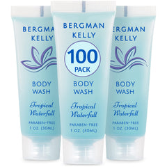 BERGMAN KELLY travel-size body wash in 1oz bottle with tropical waterfall scent for guest rooms