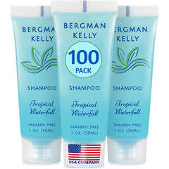 BERGMAN KELLY travel-size shampoo tropical waterfall bottle close-up for guest amenities