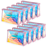 BESARME holographic makeup bag with pink edging offers clear visibility for quick item checks.