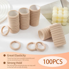 Bessrung damage-free beige hair tie prevents snagging during removal.