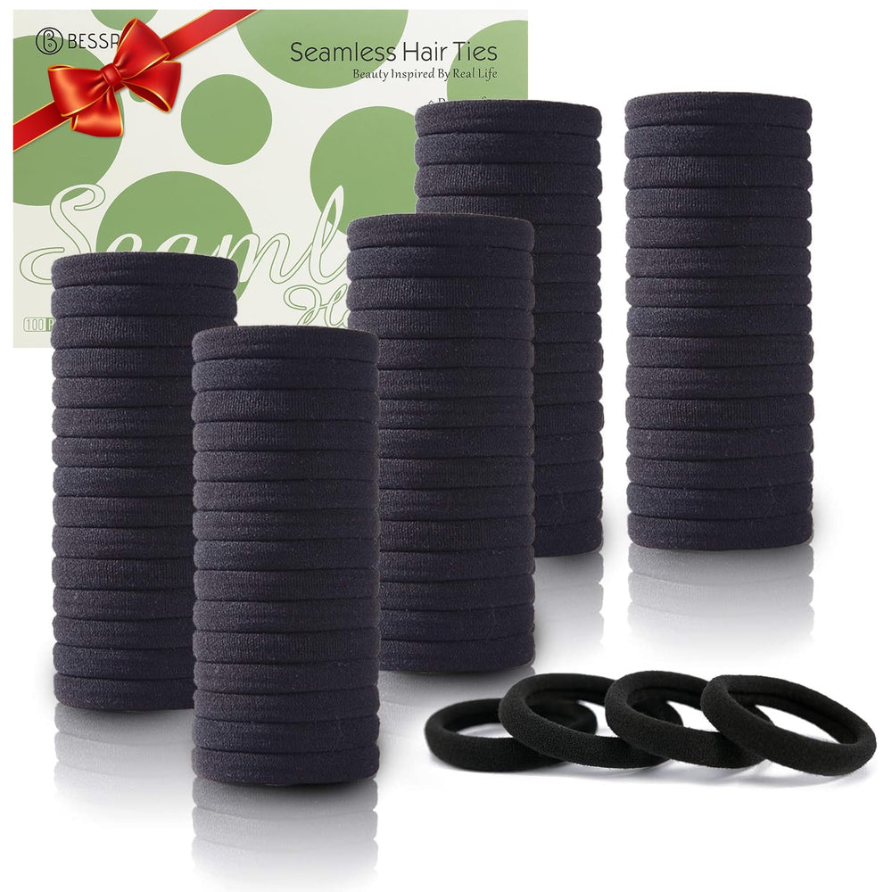 Bessrung seamless thick black hair ties 1.5 inch diameter for secure gentle ponytails