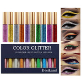 BestLand 10-color glitter eyeliner close-up showing rich pigments and shimmer