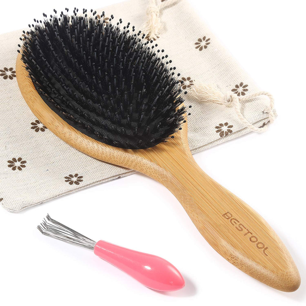 BESTOOL hair brush with oval bamboo paddle for gentle detangling and scalp massage.