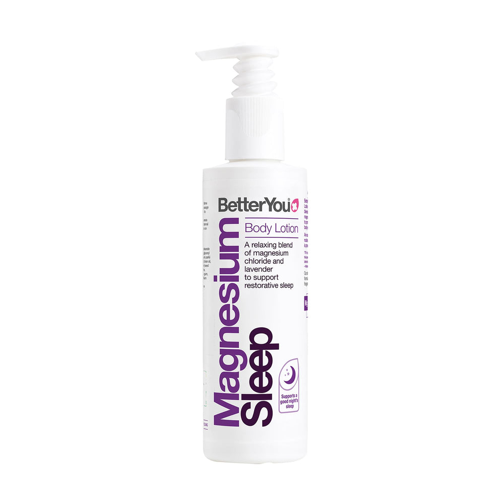 BetterYou Loción de Magnesio para Dormir en botella, promueve relajación corporal.