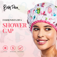 Betty Dain Fashionista Diva cap waterproof lining keeps hair dry and protected.
