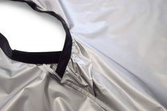 Betty Dain Jumbo Cape back view in silver, protecting clothing during shampooing.