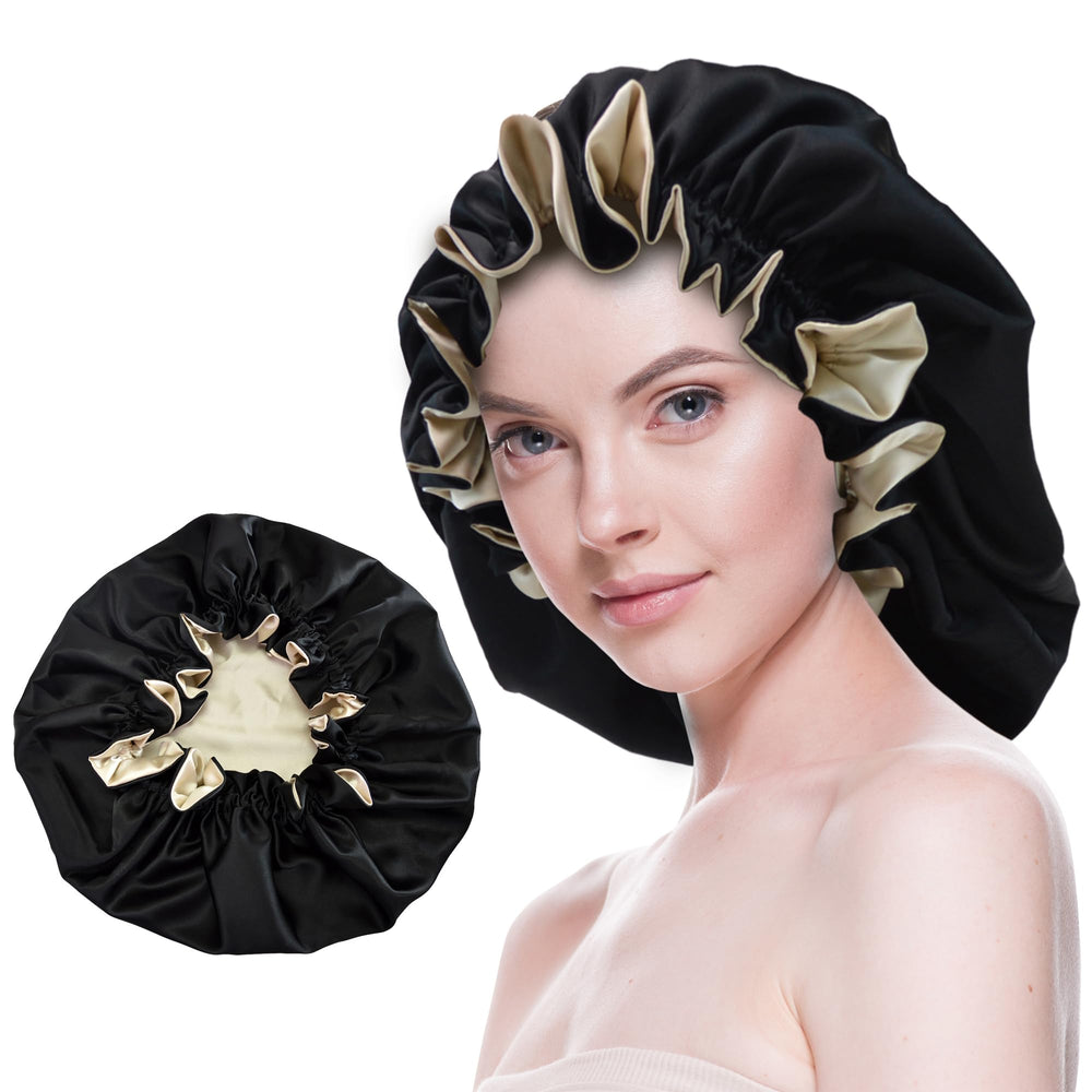 Beutyme bonete satino de doble capa para dormir, protege el cabello mientras duermes.