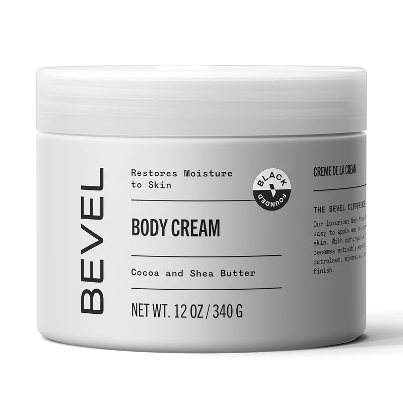 Bevel Body Cream bottle, 12 oz, for lasting hydration and non-greasy finish.