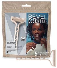 Bevel Essentials disposable razor pack front, travel-ready and compact for busy mornings.
