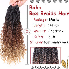 Beverlee 14-inch boho braids pack layout highlights easy installation and full head coverage.