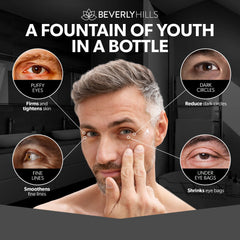 BEVERLY HILLS Men’s Instant Facelift Serum bottle dispense highlights fast absorption