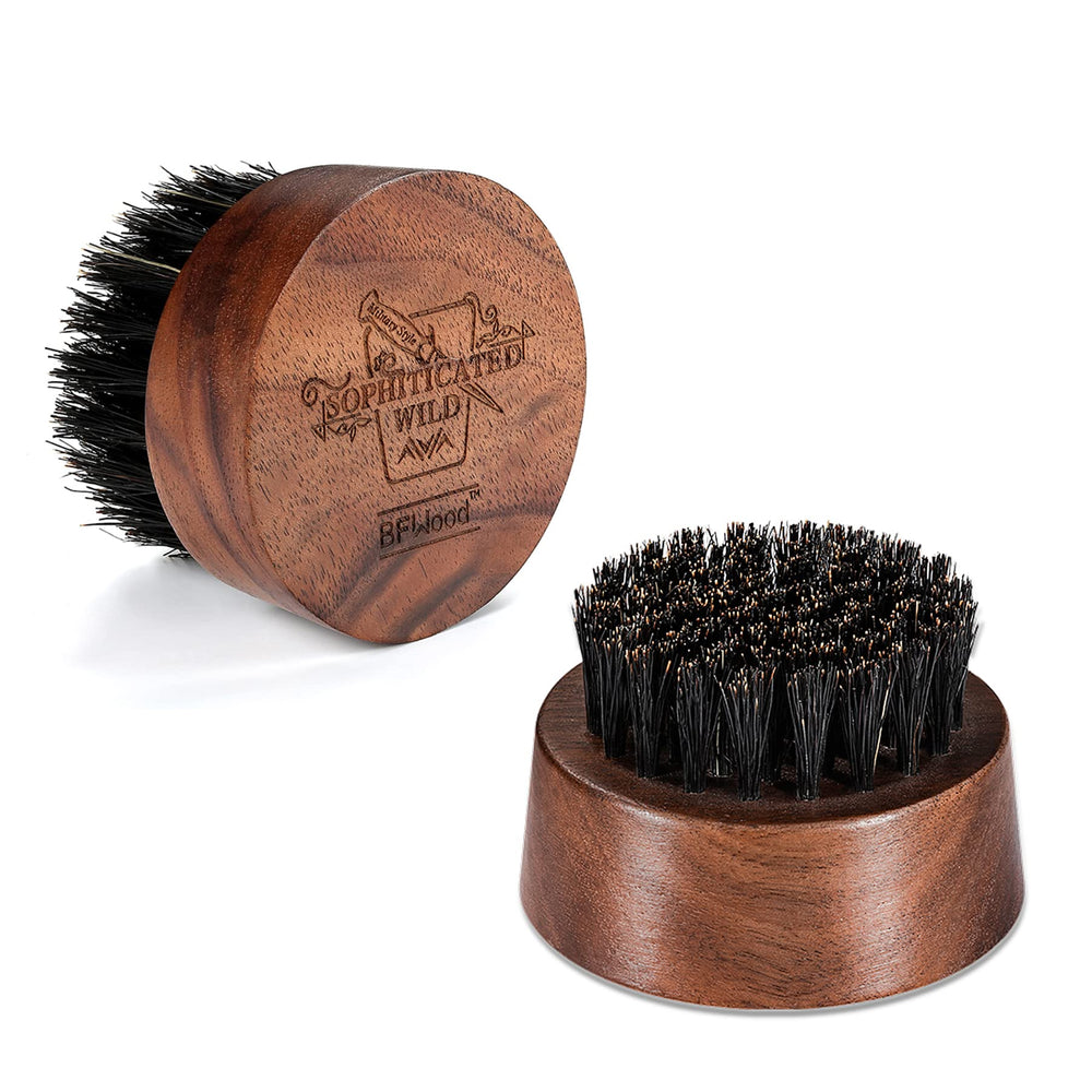 BFWood beard brush with boar bristles for gentle grooming.