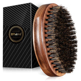 BFWood boar bristle beard brush with black walnut handle for even balm distribution.