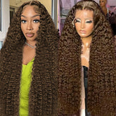 BIANFA 30-inch chocolate brown deep wave lace front wig with natural-looking hairline.