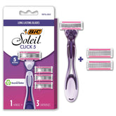 BIC Click 5 Soleil razor handle offers ergonomic grip for precise control.