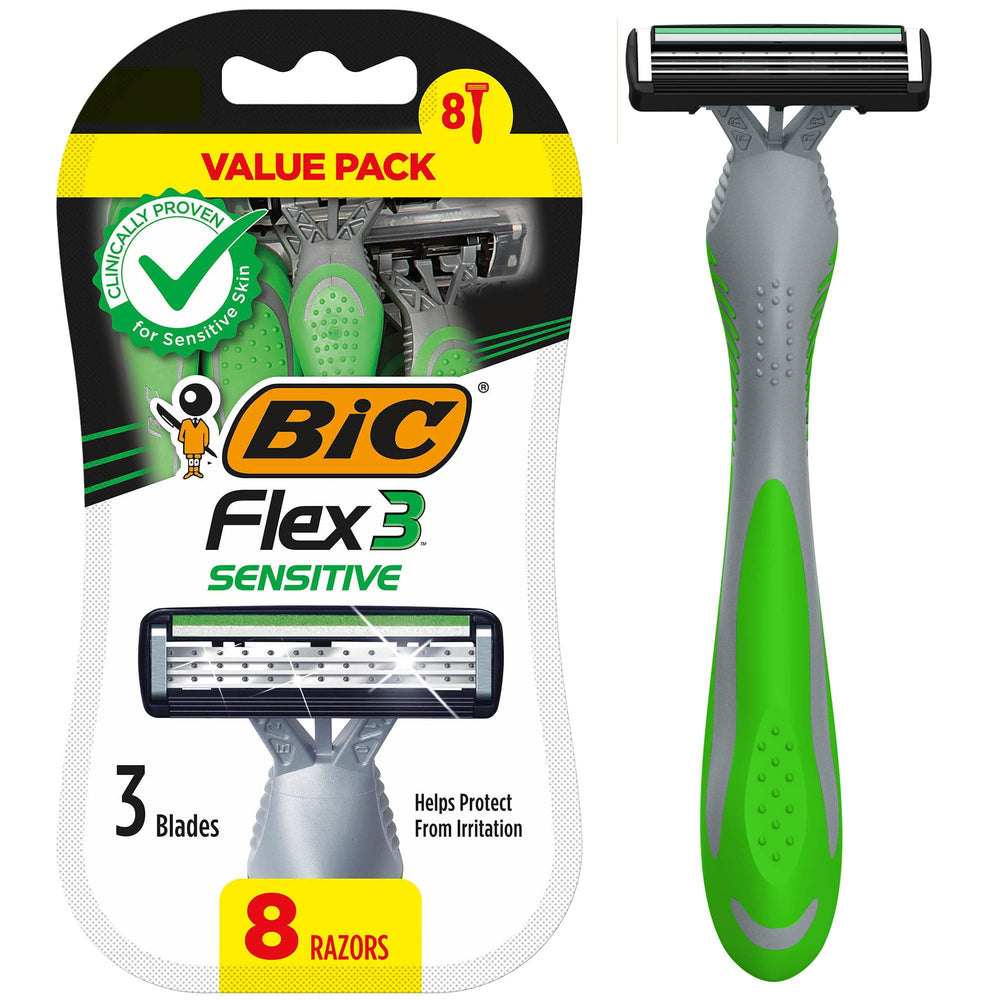 BIC Flex 3 Sensitive razor pivoting head for a smooth, controlled shave.