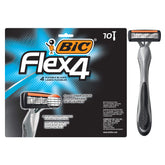 BIC Flex 4 Sensitive razor pack front shows travel-ready design for on-the-go grooming.