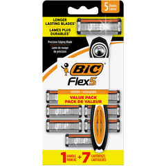 BIC Flex 5 razor handle with ergonomic anti-slip grip for steady control.