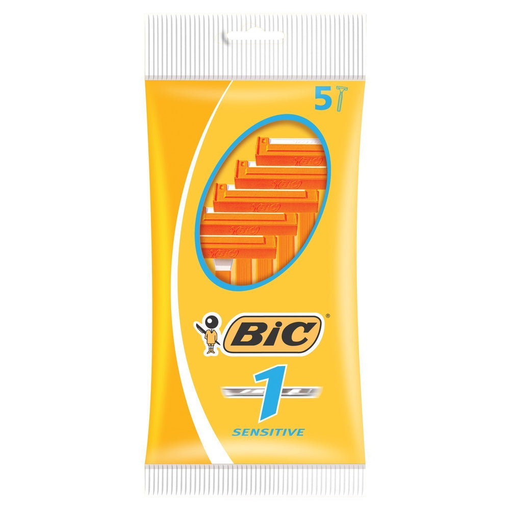 BIC Men Classic Sensitive razor five-pack for quick, gentle shaving on sensitive skin.