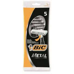 BIC Metal men's disposable razor pack-5 with guard bar for a smoother travel shave.