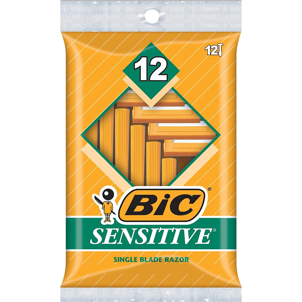 BIC single blade sensitive skin shaver with ergonomic handle for controlled grooming.