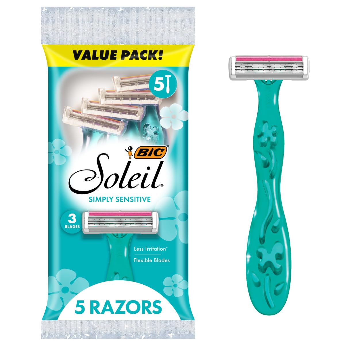 BIC Soleil 3 Simply razor pack of five, ready for travel and everyday shaving.
