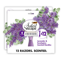 BIC Soleil 4 Escape pack shot with 12 razors and lavender eucalyptus scent