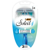 BIC Soleil 4 women's razor triple-pack with blue handle for a close, smooth shave.